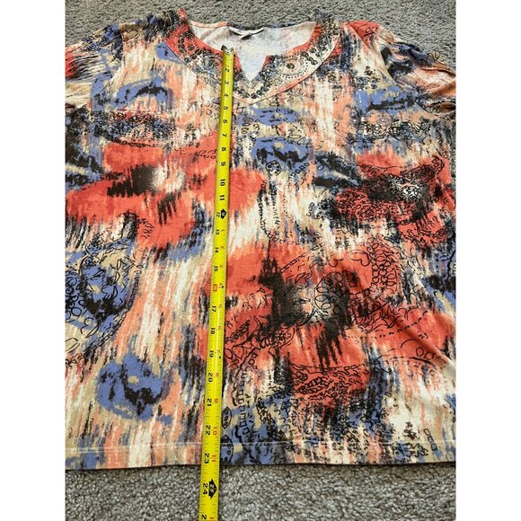 JM Collection Abstract Floral Long Sleeve Top Size XL Tunic 100% Cotton India - Picture 4 of 8